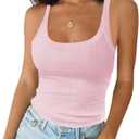 Ivay Womens Scoop Neck Ribbed Knit Tank Top Sleeveless Cotton Wife Beater Camisole Shirts (X-Small, 01# Full Pink)