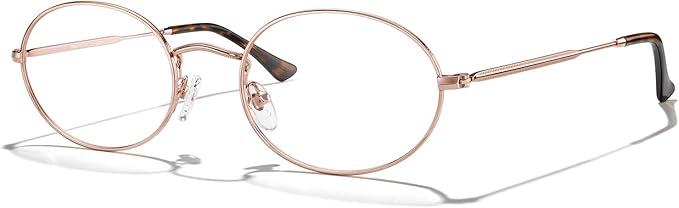 Oval Reading Glasses for Women Men Blue Light Blocking Computer Thin Metal Full Rim Frame Readers