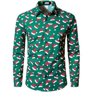 JOGAL Mens Christmas Shirts Santa Claus Party Long Sleeve Button Down Shirts Medium
