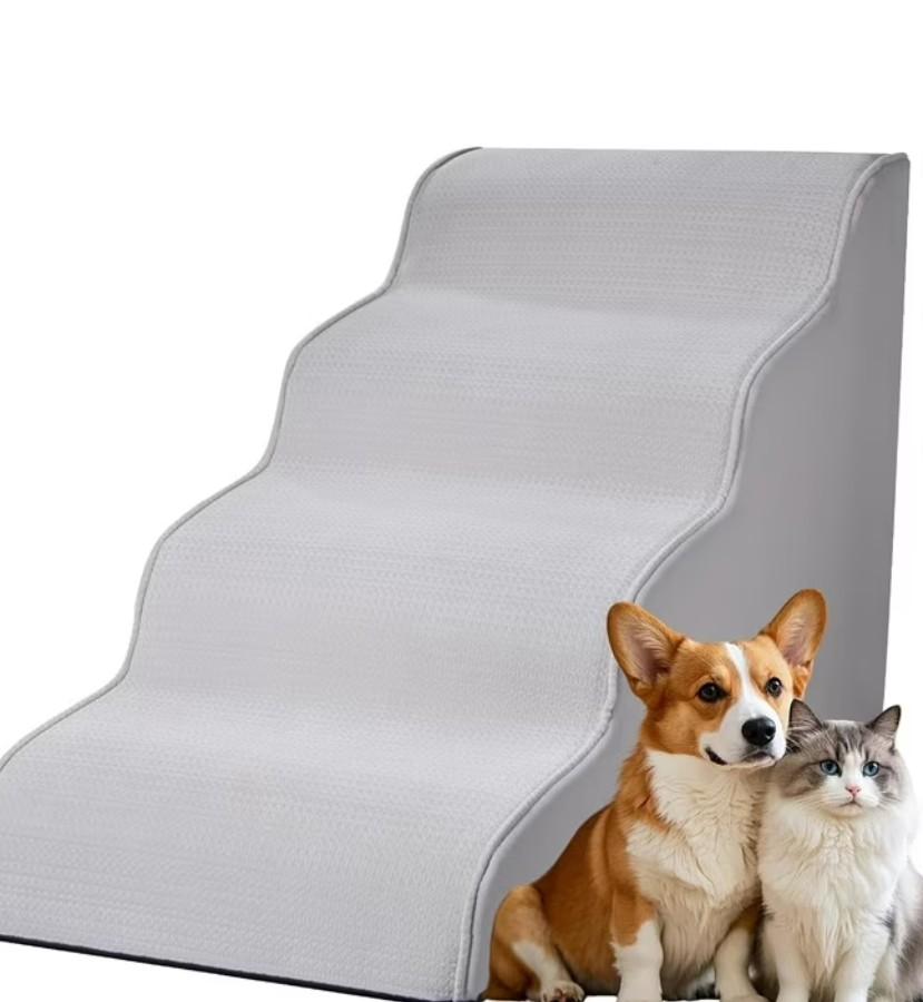 Dog Stairs for Small Dogs 19.7”H,Starry - Pattern Flocking Fabric,with Cushioning Support Layer,4-Step Dog Steps for High Bed,Couch,Sofa and Chair,Non-Slip Balanced Pet Ramp Indoor, Grey