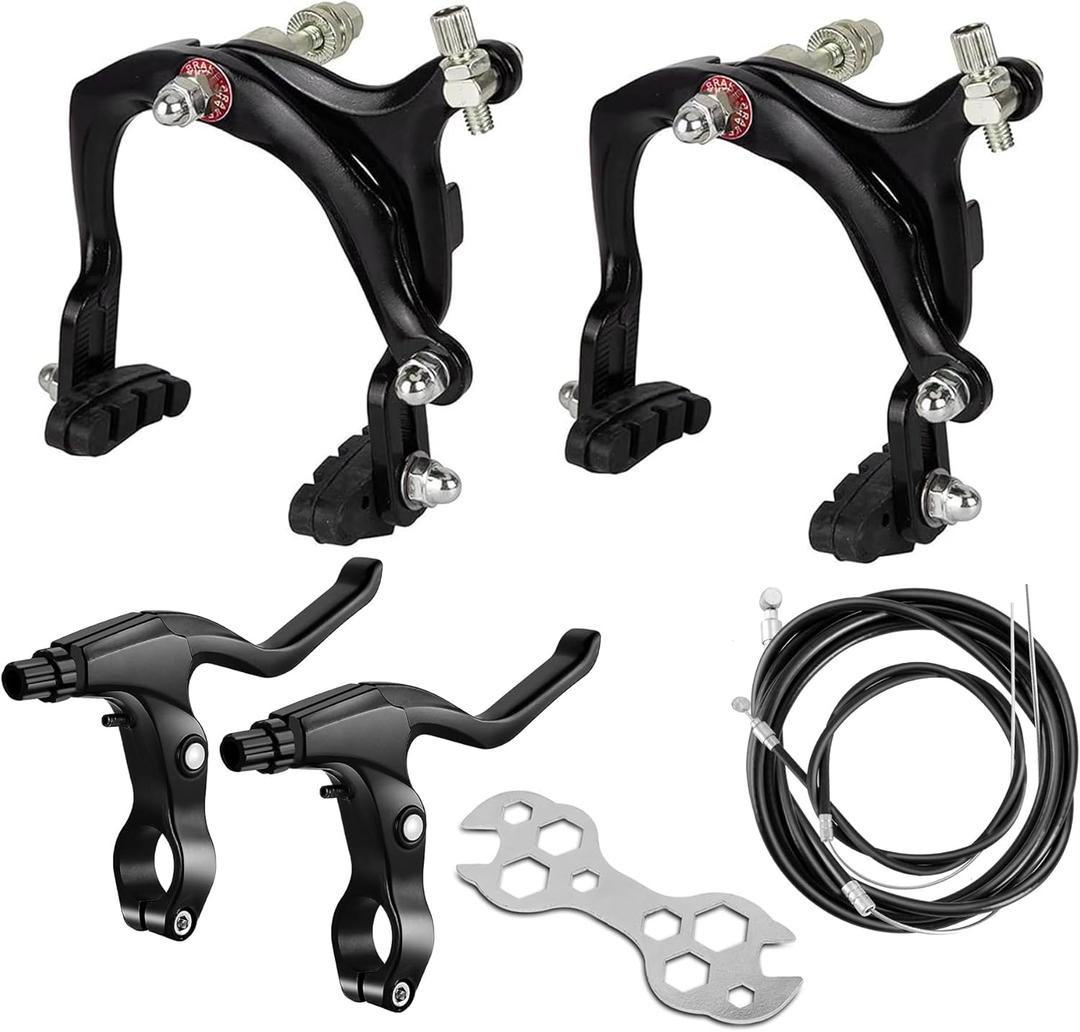 Bike Brakes Calipers Set, Bike Brake Pads, Front and Rear C Brake Set, 65-79mm Long-Reach Bikes Brakes Levers Kit with Cables fits Children, Road, MTB, BMX Road Bicycle - Black
