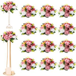 Hotop 12 Pcs Artificial Rose Flower Balls for Centerpieces, Silk Roses Kissing Balls Romantic Faux Floral Arrangements for Engagement Wedding Home Decor (Dusty Pink,Pink,White)