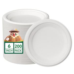 JOLLY CHEF 100% Compostable Small Paper Plates, 100 Pack 6 Inch Heavy Duty Dessert Plates, Disposable Biodegradable Eco-Friendly Sugarcane, Bulk White
