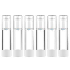 LONGWAY 1.7 Oz 50ml Clear Airless Cosmetic Cream Pump Bottle Travel Size Dispenser Refillable Containers/Foundation Travel Pump Bottle for Shampoo (Pack of 6)