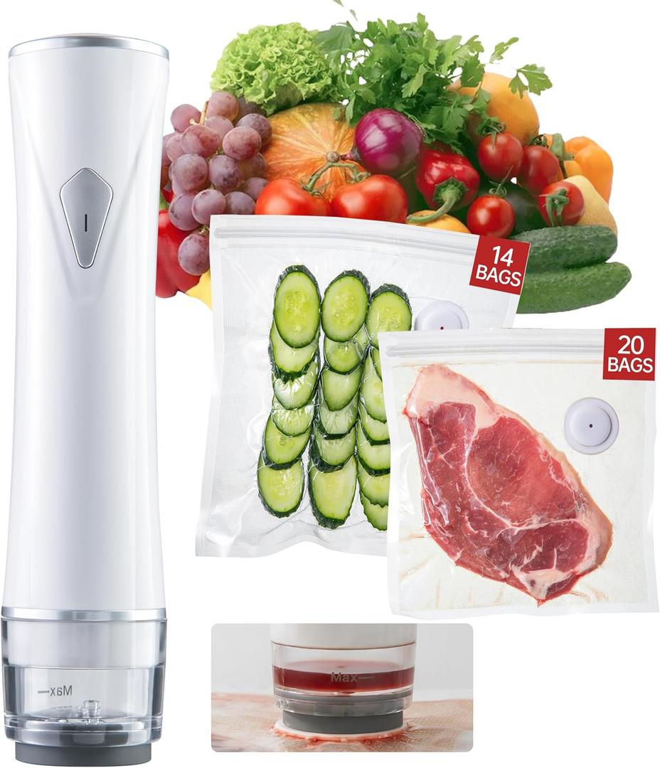 Vacuum Sealer For Food,Handheld Vacuum Sealer with 34 Reusable Bags,Powerful Liquid Vacuum Sealer Machine,Portable Food Vacuum Saver,Preservation Of Fruits,Vagetables and Meat