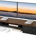 Dual Monitor Stand, 42.5 Inch Wood Monitor Riser with Drawers, 2 Tier Desktop Organizer for Computer Laptop TV, Large Screen Stand for Home Office Desk
