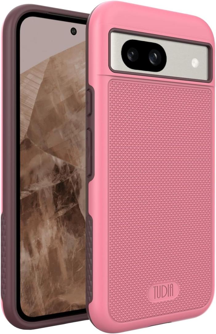 TUDIA MergeGrip [Military Grade] Designed for Google Pixel 8a Case (2024) - [Drop Tested] Dual Layer Shockproof Slim Rugged Tough Heavy Duty Protective Phone Case Cover - Smokey Pink