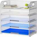 Paper Organizer Letter Tray, 5 Tier Mesh File Organizer with Handle, Paper Sorter Desk Organizer for Home Office Supplies - White, 2 Pack 