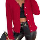 Verdusa Women's Ruffle Trim V Neck Button Down Long Sleeve Knit Cardigan Sweater Medium