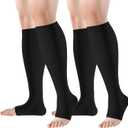bropite Open Toe Compression Socks for Men & Women - 2 Pairs of 15-20 mmhg Knee High Stockings for Circulation Support (Small-Medium)