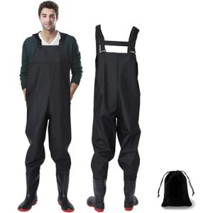Waterproof Fishing Waders for Men & Women - Lightweight, Durable Chest Waders with Built-in Boots for Fly Fishing, Kayaking (M8/W10, Black)