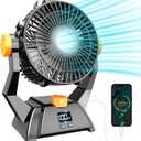 Battery Powered Portable Camping Fan - Rechargeable 20000mAh with LED Light and Hook for Tent, Quiet Desk Fan for RV Travel, Beach, Fishing, Hurricane Protection