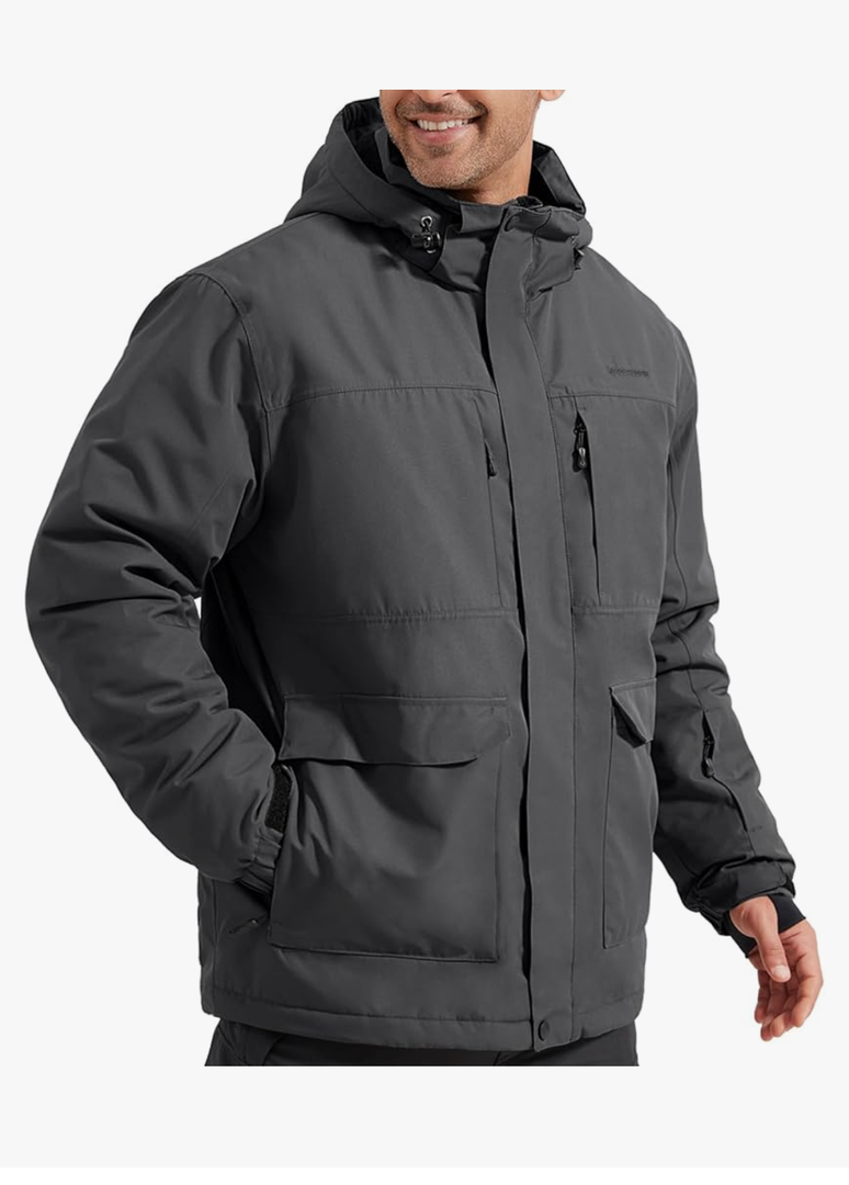 FREE SOLDIER Men's Waterproof Ski Jacket Fleece Lined Warm Winter Snow Coat with Hood Fully Taped Seams, Large