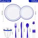 WELLIFE 350 Pcs Blue Plastic Plates for 50 Guests - Plastic Dinnerware Set,Party Supplies Includes 100 blue plates,150 Silverware,50 Napkins,50 Cups,Blue and White Plates
