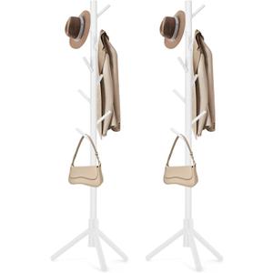 WANGMUXIA 2 PCS Coat Rack, Freestanding Coat Rack with 8 Hooks and 3 Adjustable Size Tree Coat Racks for Bedroom, Hallway, Entrance, Office, for Hats, Coats, Scarves, Handbags (White)