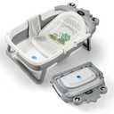 Baby Bathtub,Collapsible Baby Bath Tub with Soft Cushion & Thermometer, Space Saving Foldable & Travel Newborn Bathtub for Infant to Toddler 0-36 Months, Frog Gray