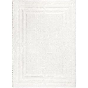 Town & Country Everyday Cloud Shag Plush Border Area Rug with High-Low Pile, Ivory, 6'6"x9'6"