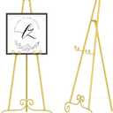 46" H Metal Round Tube Scroll Display Easel, Vintage Gold Decorative Large Adjustable Floor Standing Easel with Chain Support, Perfect for Showcasing Pictures, Artwork, Picture Frame Wedding Sign Etc