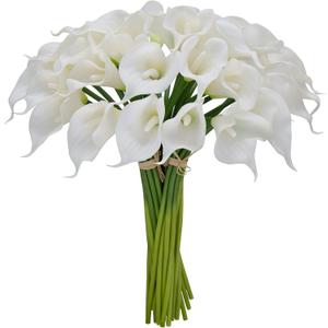 36 PCS Calla Lily Artificial Flowers,12.8'' Latex Fake Lilies for Bridal Wedding Bouquet, Home Decor,Office Party, Table Arangements (White)