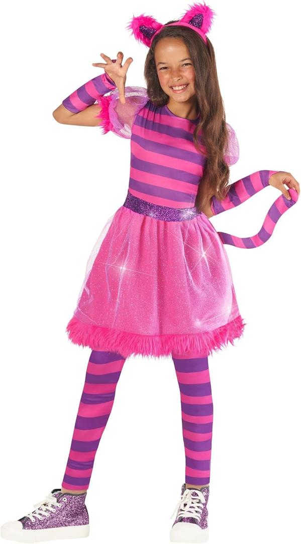 Morph Striped Pink Cat Costume for Girls - Pink & Purple Cat Costumes for Kids - Halloween (4-6 Years)