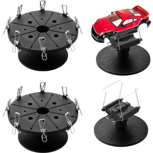 Yalikop 2 Sets Spray Work Painting Stands Rotating Model Painting Stand Holders with 8 Pcs Crocodile Clips Plastic Miniature Holder Base Tools for DIY Model Cars Airplanes Airbrush Hobby Parts