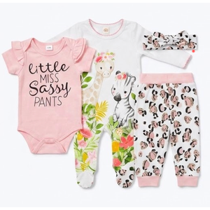 Hudson Baby Unisex Baby Cotton Set, Little Miss Sassy Pants, 3-6 Months