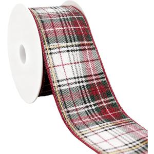 Red Green White Buffalo Plaid Ribbon 2.5 Inch x 10 Yards Christmas Tartan Gingham Check Wired Edge Ribbon Decor for DIY Crafts Gift Wrapping Home Decorations (White/Red/Green,2.5 inch)