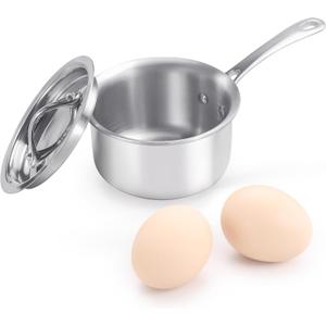Mini Sauce Pan with Lid, Tri-Ply Stainless Steel Pot with Stay-Cool Handle & All Cooktop Compatibility (Gas, Ceramic, Electric) - Silver (0.34Quart)