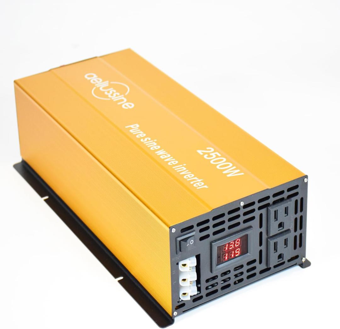 2500W Pure Sine Wave Inverter-36V DC to 110V 120V AC Power Converter with 2 AC Outlets, 36 Volt Power Inverter for Truck, Rv, Camping, Home, Emergency Power (Golden)