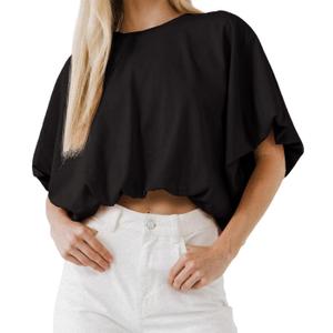 Womens Summer Crewneck Crop Tops Short Sleeve Casual Loose Cropped T Shirts L