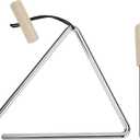 QWORK Steel Triangle Instrument 6 Inch Hand Percussion with Striker & Hanging Loop, Clear Ringing Sound for Classroom Music, Band Rehearsal, Teaching, Parties