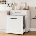 ZIFTY Double 210 Gallon Pull Out Trash Can Cabinet, Pet Proof Freestanding Kitchen Trash Bin Cabinet with Drawer, Wooden Garbage Recycling, Laundry Hamper, Modern Farmhouse Waste Bin Furniture, White