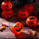 Kisangel 6 Pcs Mini Pumpkin Buckets Plastic Buckets with Handles Pumpkin Trick Or Treat Bucket for Holiday Halloween Banquet