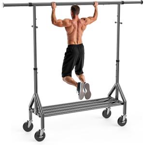 TigerParty Clothes Rack, Clothing Racks for Hanging Clothes, Rolling Garment Rack, Adjustable Free Standing Clothes Organizer with Wheels, Space-saving Design for Bedroom Laundry Living Room