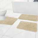 RUN HELIX Bathroom Rugs Sets 3 Piece, Luxury Microfiber Extra Soft Bath Rugs Set, Absorbent Water Shaggy Bath Mats, Non-Slip TPR Backing, Machine Washable, for Bathroom, Tub and Shower, Beige
