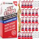 Fly Strips Indoor Sticky Hanging 24pk with Pins. Non Toxic Outdoor Fly Trap Indoor for Home. Flies Tape Paper Trap Ribbon Roll for House Gnat Fruit and Housefly. Bug Catchers for Inside Home Flypaper.