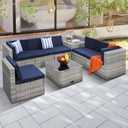 KROFEM 8 Piece Patio Furniture Set, Outdoor Modular Conversation Set
UV Treated Wickers, Machine Washable Cushions, Seats 6, 2 Storage Compartments, Rustproof Frame, Waterproof, Blue
