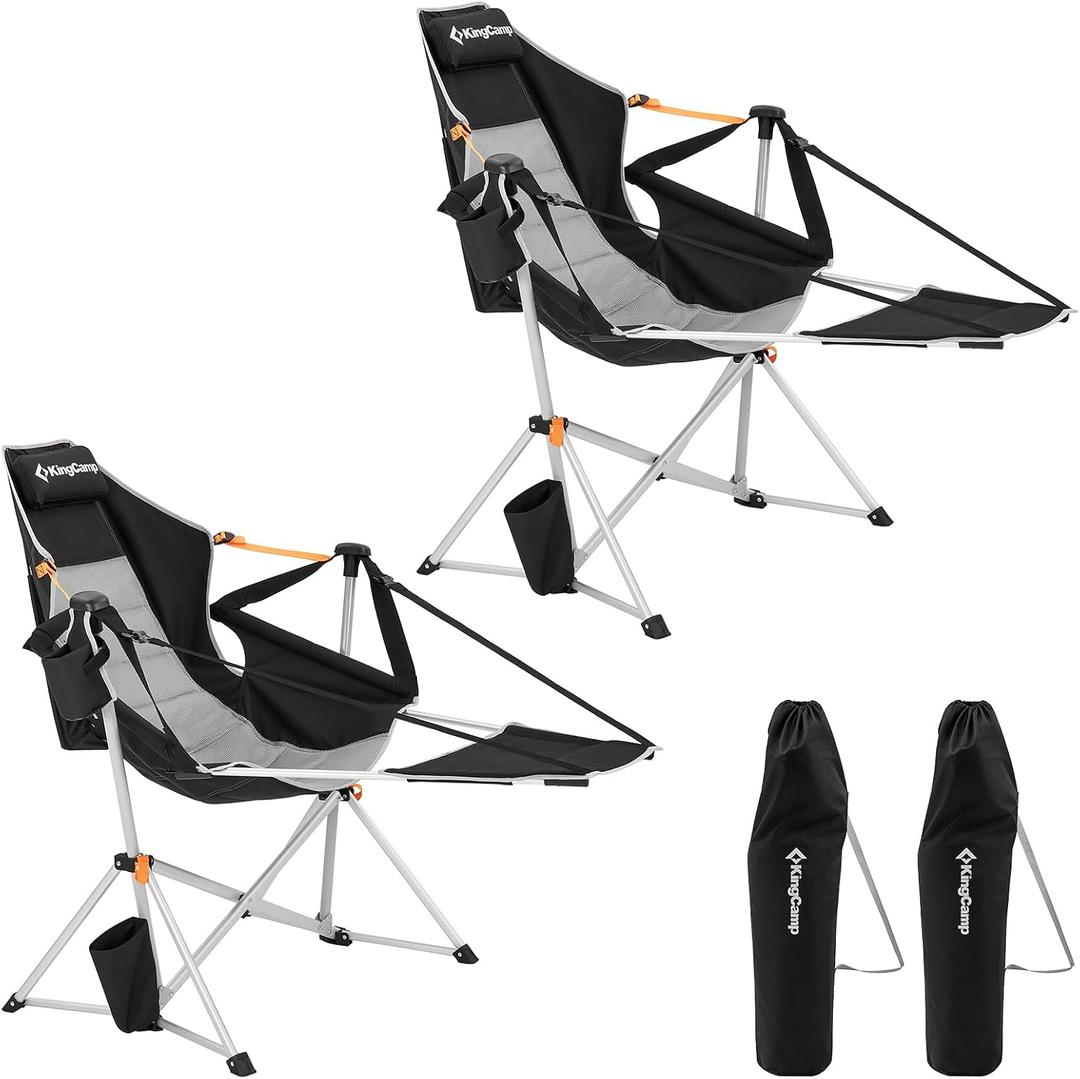 KingCamp Hammock Chair with Footrest Heavy Duty Swinging Rocking Camping Chairs for Adults up to 400lbs, Folding Portable Oversized Rocker with Cup Holder & Pillow for Outdoor Beach Lawn RV Sports