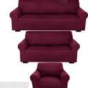 Peryiter 3 Pcs Slipcover Set for Couch Furniture Covers for Sofa Loveseat Couch Arm Chair, Form Fit Stretch, Wrinkle Free, Furniture Protector(Burgundy,Milk Silk Spandex)