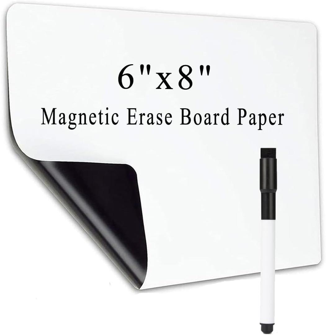Small Magnetic Dry Erase Board Sheet for Fridge, 6"x8" Erasable Refrigerator WhiteBoard for Kitchen, Mini White Board Planner, Include 1 Markers
