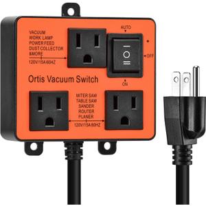 Automatic Vacuum Switch, Ortis Vacuum Switch for More Power Tools, Delay Vacuum On/Off to Prevent Circuit Overload and Tripping, Keep Your Workplace Cleaner, Better for Your Lung (Orange)