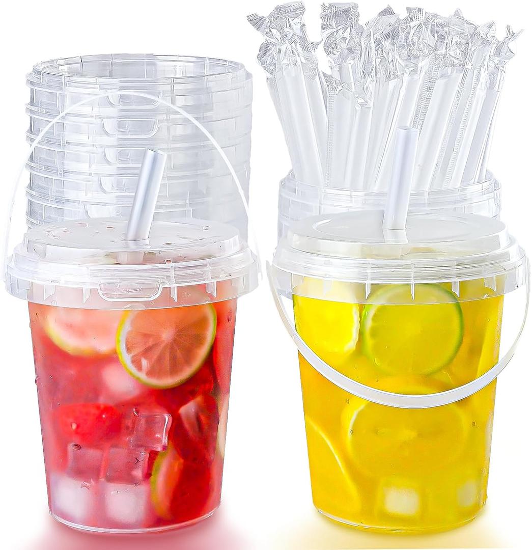 15sets disposable plastic cup with lid and straw, 34 ounce reusable and suitable for outdoor travel beverage packaging pool party supplies beach party supplies picnic supplies