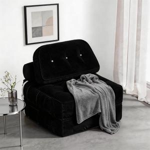 Folding Sofa Bed, Flannel Futon Couch Bed with Pillow and Blanket, Convertible Sleeper Chair for Small Space Apartment Guest Room, Black