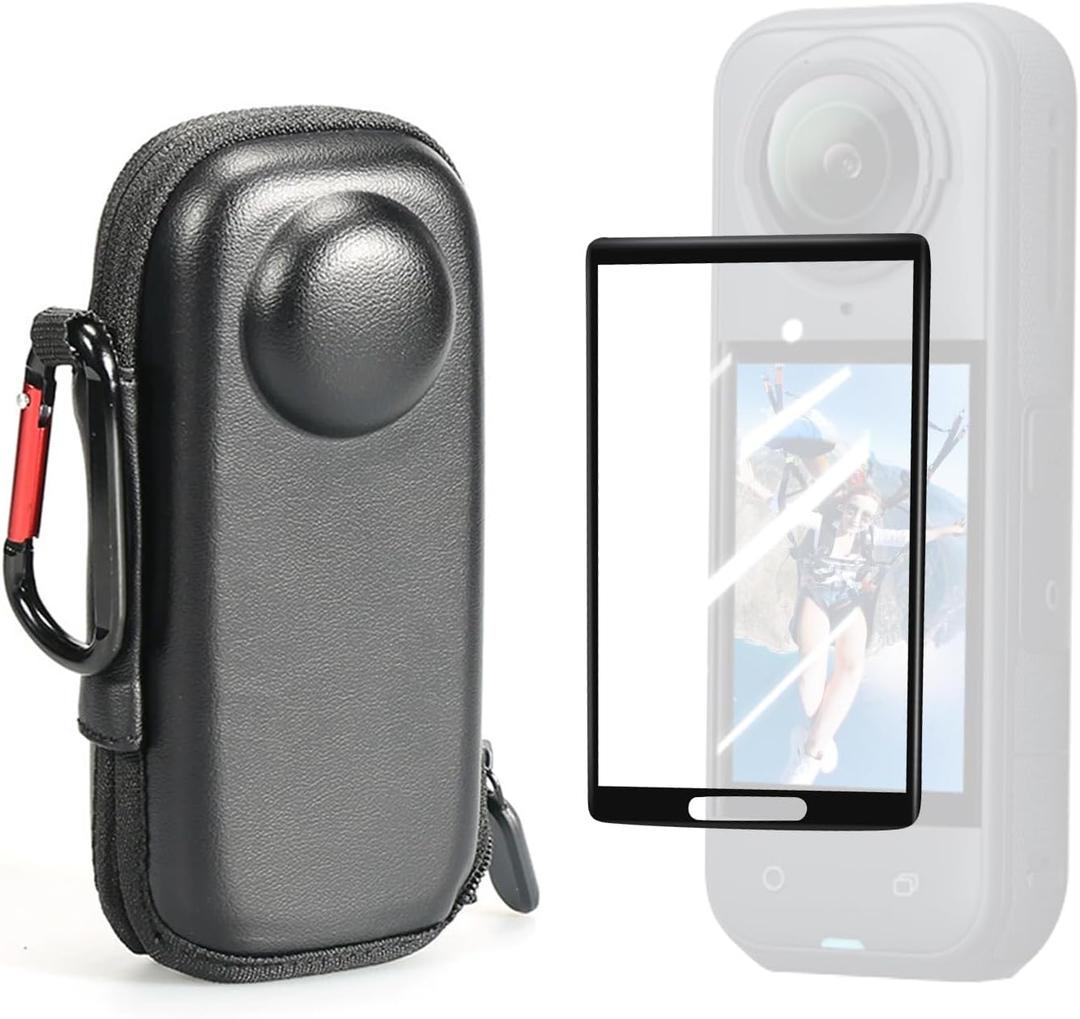 Screen Protector+Carrying Case for Insta 360 X5/360 X4, Protective Storage Bag with Carabiner,Portable Traveling Accessories for Insta360X5