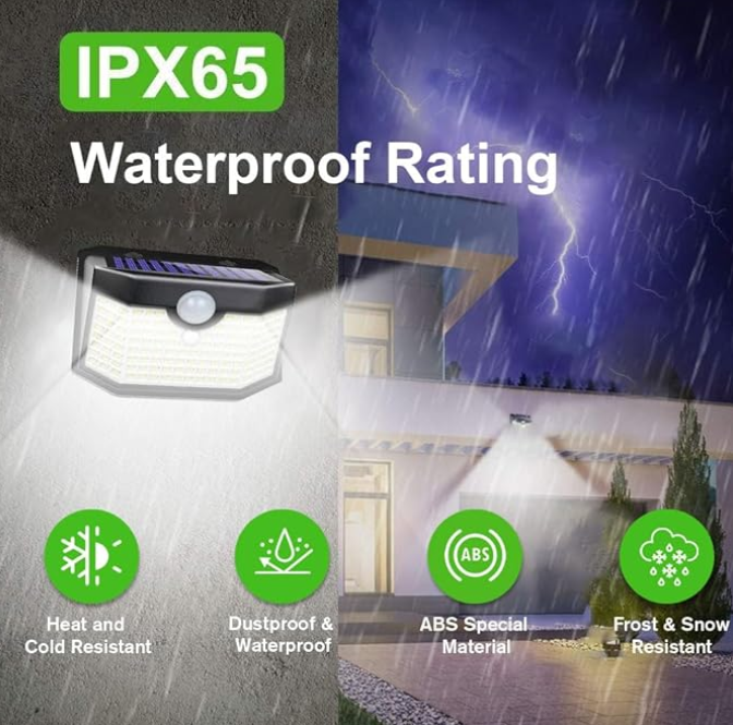 HMCITY 120 LED Outdoor Solar Light with Motion Sensor and 3 Lighting Modes, IP65 Waterproof Wide Solar Wall Lights Ideal for Garden Patio Yard (Front Button 6Packs, Black Shell-Daylight White)