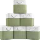 Patvingot 11 Inch Cube Storage Bins, 6 Pack Fabric Storage Cubes with Rope Handles, Organizer Baskets for Closet Shelves, Clothes and Home Organization(White/Green)