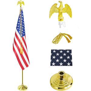 Indoor Flag Pole Kit - Telescoping 6FT-8FT Flag Pole with Base, 3x5 FT American Flag, Eagle Topper, Gold Braided Cord Tassel - Glod Flagpole and Stand, for Office School City Hall(1Pack)