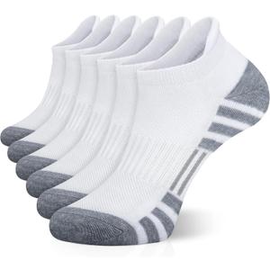 Airacker Ankle Athletic Running Socks Cushioned Breathable Low Cut Sports Tab Socks for Men and Women (6 Pairs) (6-9, White)