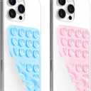 AZXYI Double-Sided Silicone Suction Phone Case Mount, Durable, Hands-Free Non Slip Accessories, Enhanced Suction Cup Power and Thickened Grip for Selfies and Videos,2.36"x3.66" (LBL&LPK)