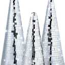 Ceenna 3 Pcs Disco Christmas Decor Cone Tree 13" 11" 9.8" Silver Mirror Christmas Cone Tree 80s 90s Xmas Table Centerpiece Decoration Handmade Shiny Tabletop Xmas Craft Ornament Birthday Home Decor